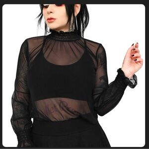 Black Sheer Long Sleeve Top